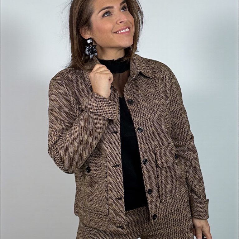 NED | Halifax jacket lurex jacquard knit sand