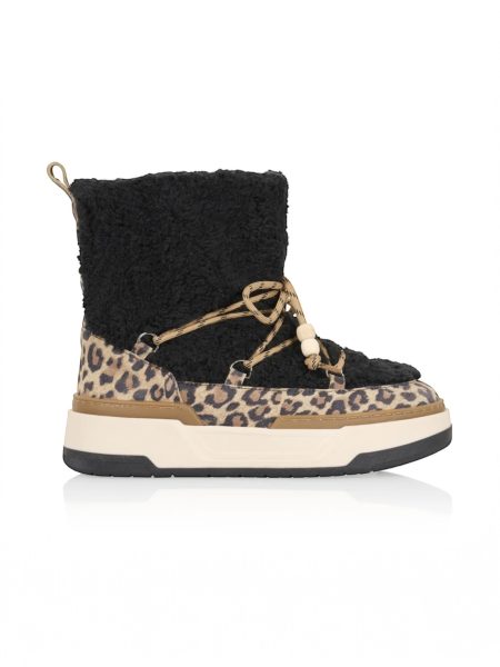 DWRS enkellaarsjes - KOMI teddy leopard black/cognac