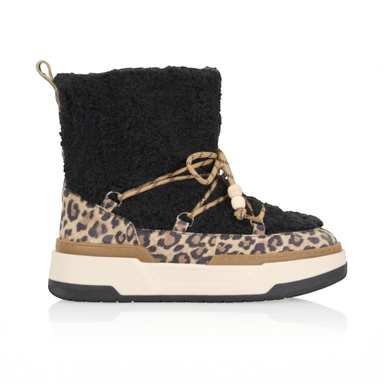 DWRS enkellaarsjes - KOMI teddy leopard black/cognac