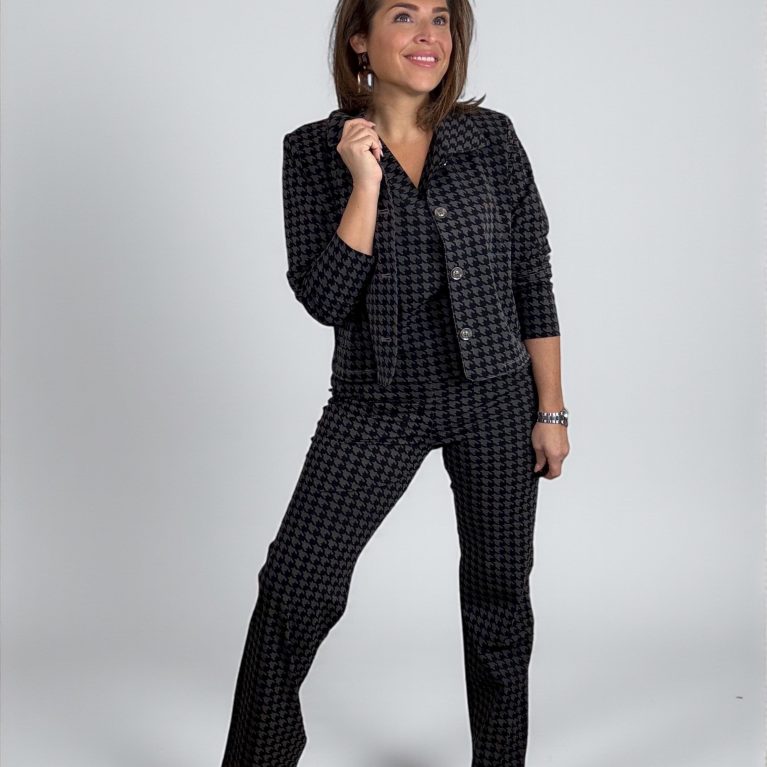 MI PIACE | Travel Broek Straight houndstooth Print falcon