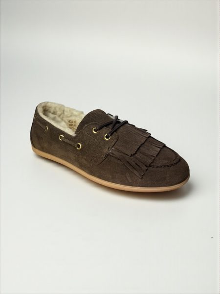 DWRS mocassins - LATTY fringes teddy | Dark Brown