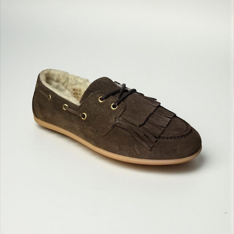 DWRS mocassins - LATTY fringes teddy | Dark Brown