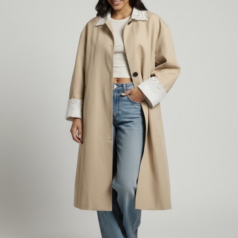 Lace trench oversized one size