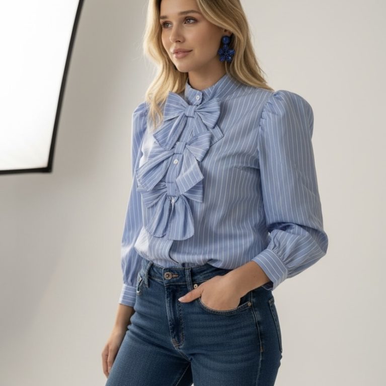 Stripe blouse ribbon